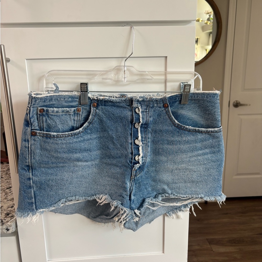 Levi's Blue Jean Shorts with Frayed Hem